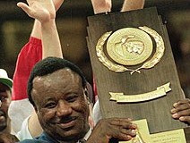 Nolan Richardson with the trophy that, so far, only he has brought to the Ozarks.